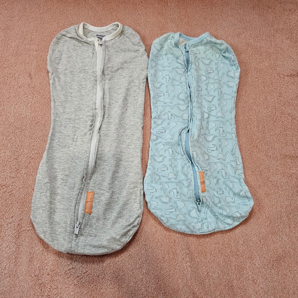 SwaddleMe Swaddle Pod Size SM/MED Grey Blue Dinosaur 2 Pack